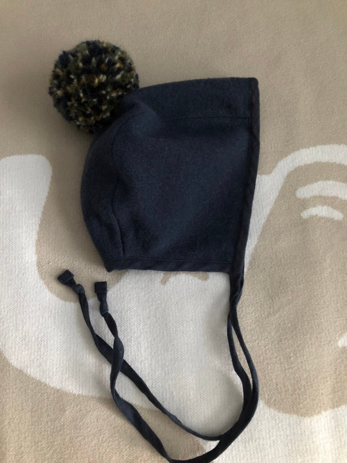 Briar baby wool - organic cotton lined pom bonnet 12-18 mo