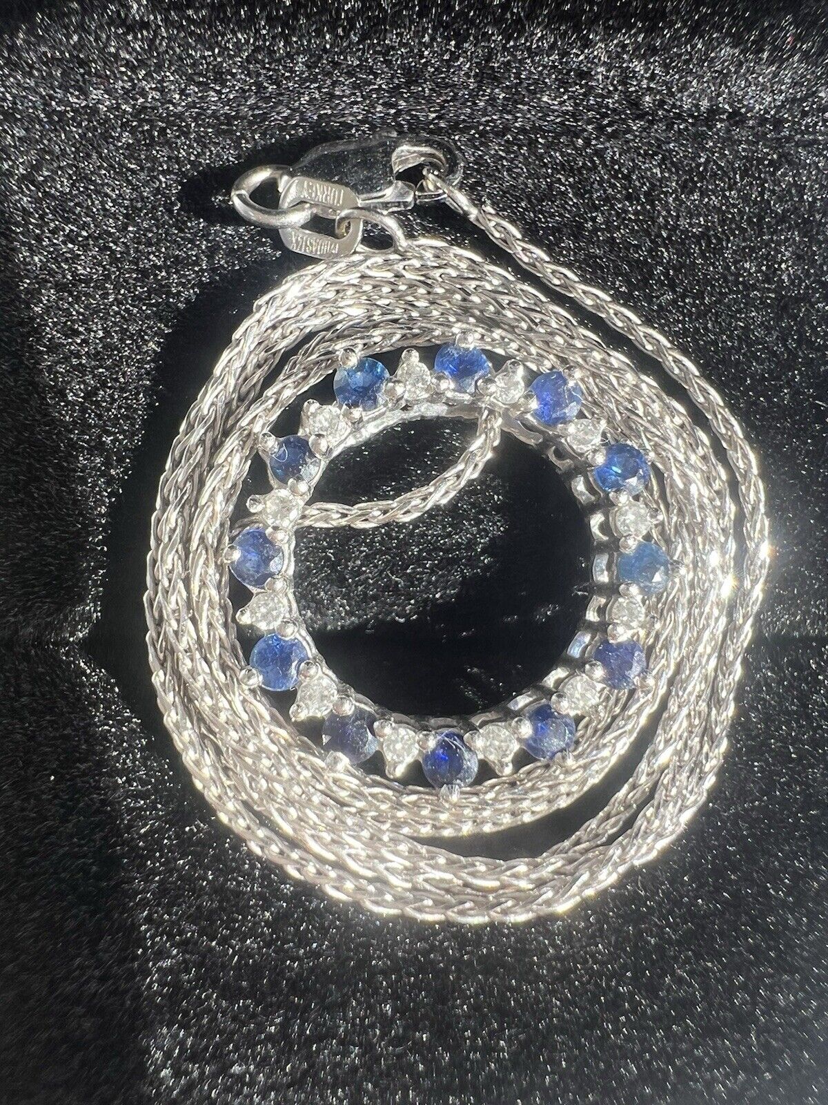 Blue Spinel & Diamond 10K Pendant & Midas 14K Chain Necklace 17”