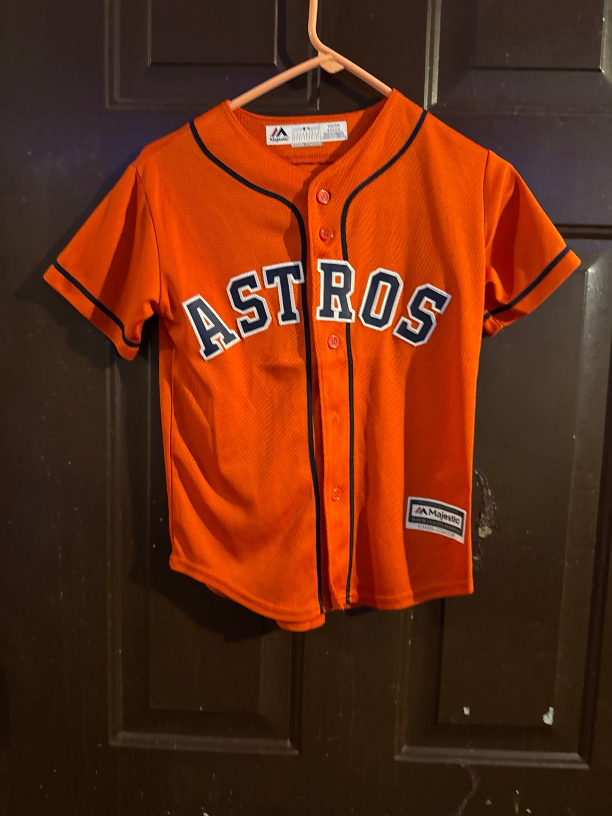 MLB Majestic Youth Cool Base Sz S Houston Astros ButtonUp Sewn Jersey