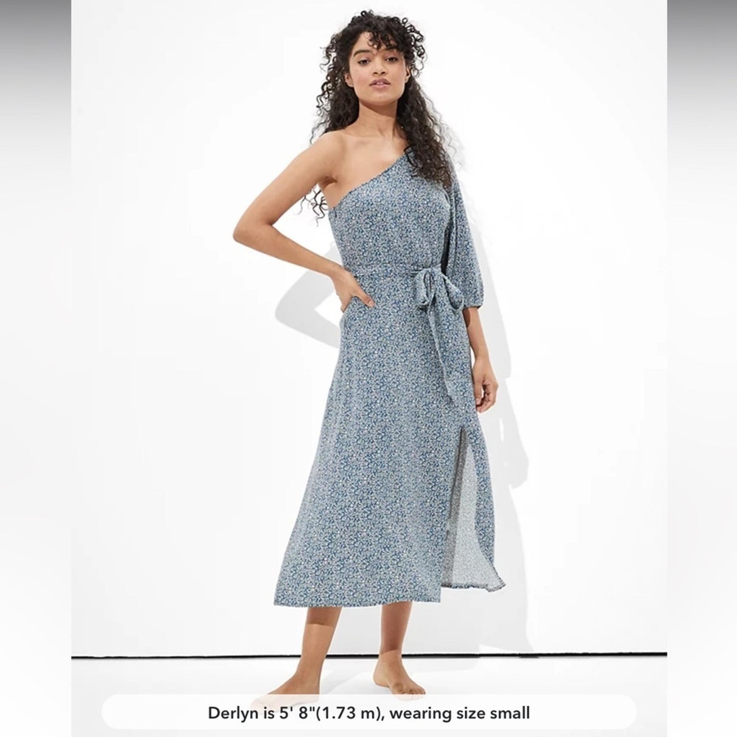 American Eagle One Sleeve Belted Midi Dress with Slit