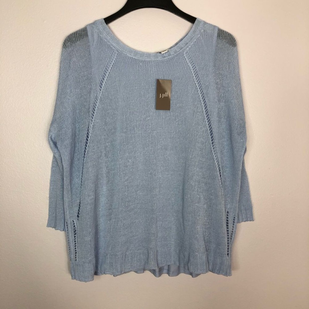 J Jill Medium Linen blend Split Back Sweater Coastal Grandma knit summer top