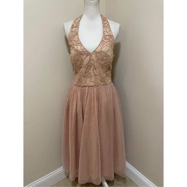 New Donna Morgan Sleeveless Sheer Mesh V-Neck Midi Dress Size 16