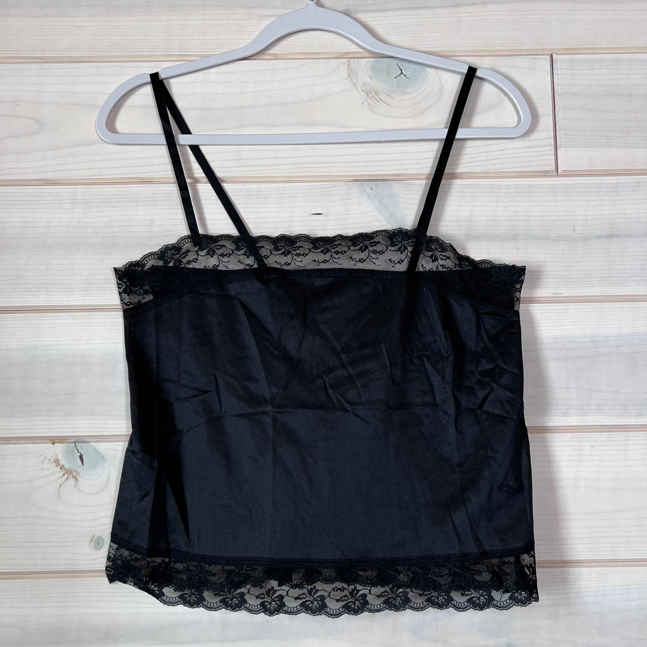 Vintage Diane von Furstenberg Black Nylon Top Slip Flirty Camisole Size 34 Lace