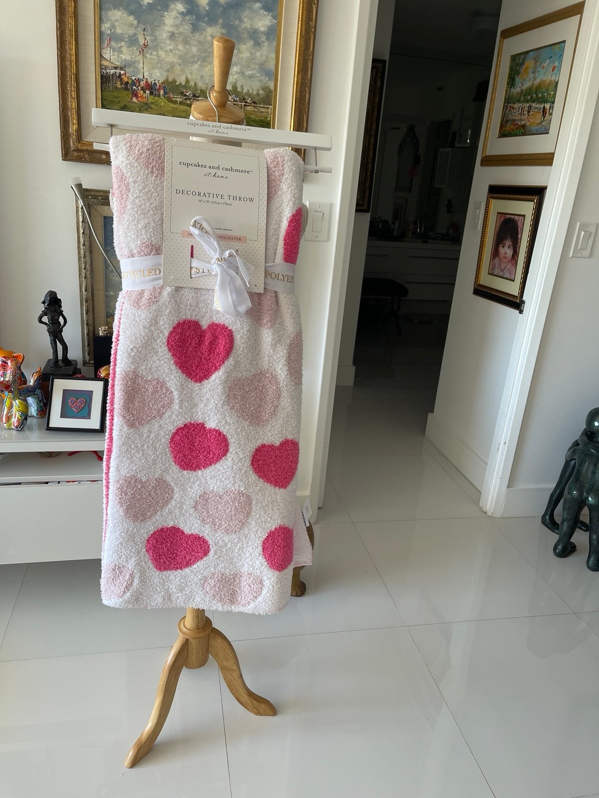 Cupcakes & Cashmere White & Pink Hearts Throw Blanket