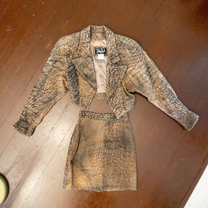 Philip Noel 100% Leather Cropped Jacket & Skirt Set Sz S/4 Made in USA