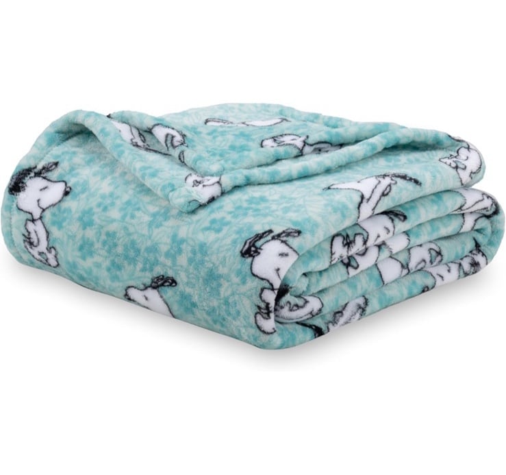 KING Size Snoopy Springtime Floral Dance Blue Berkshire Blanket NIB