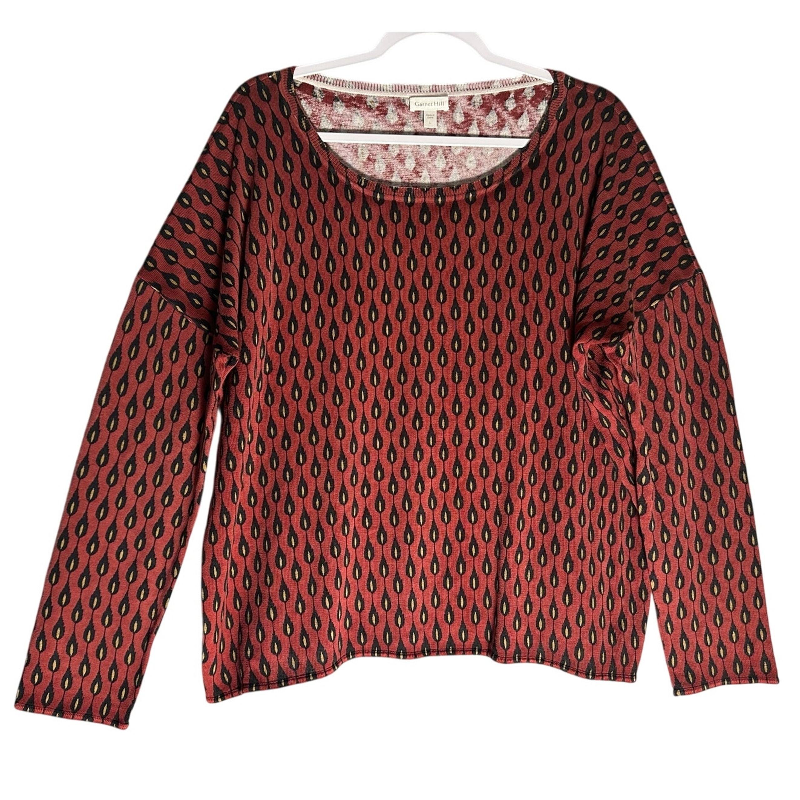 Garnet Hill Sz L Silk Blend Drop Shoulder Lightweight Sweater Scoop Neck Rust