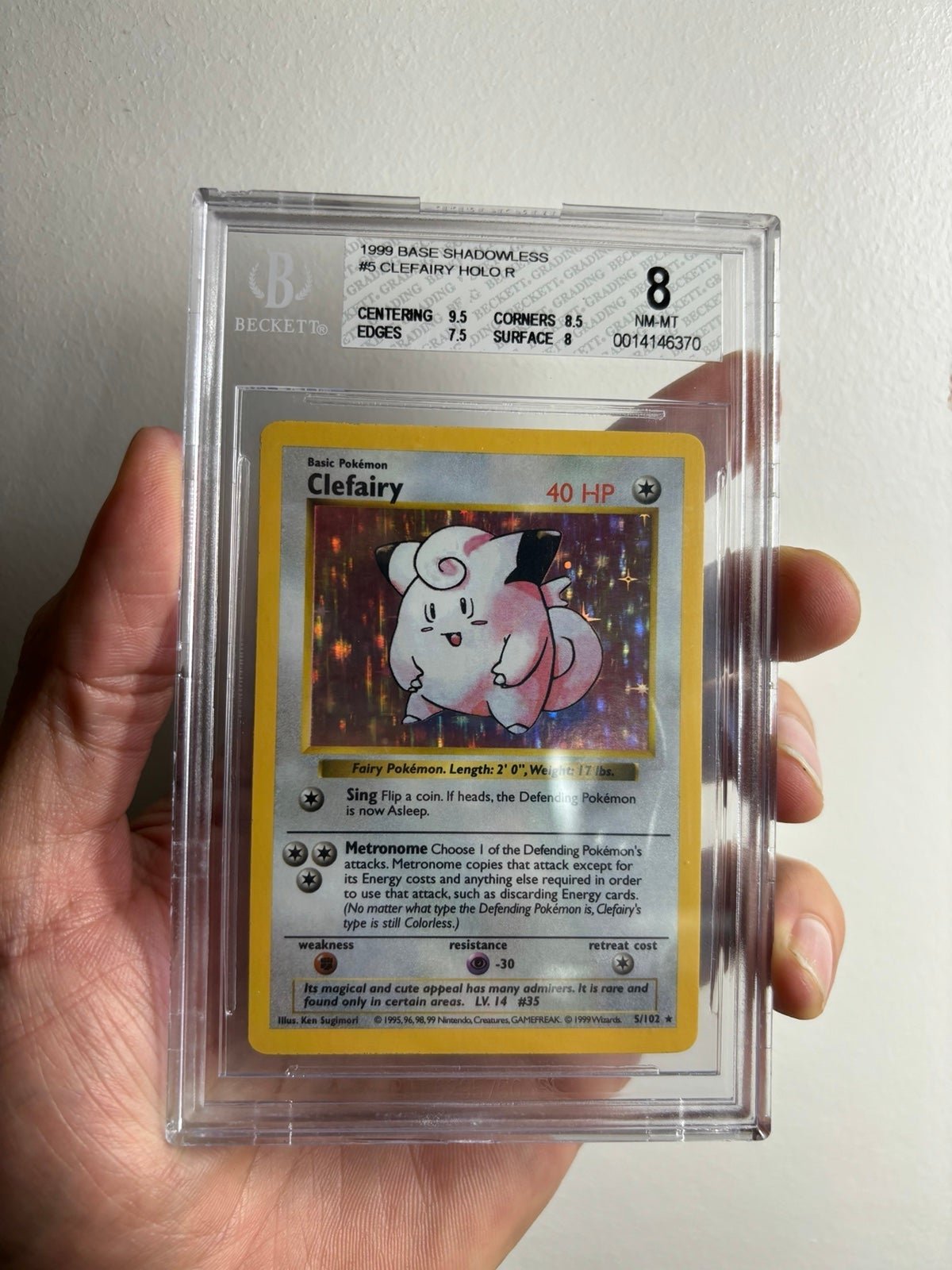 1999 Pokemon Base Shadowless #5 Clefairy - Holo BGS 8 w/ 9.5 subgrades