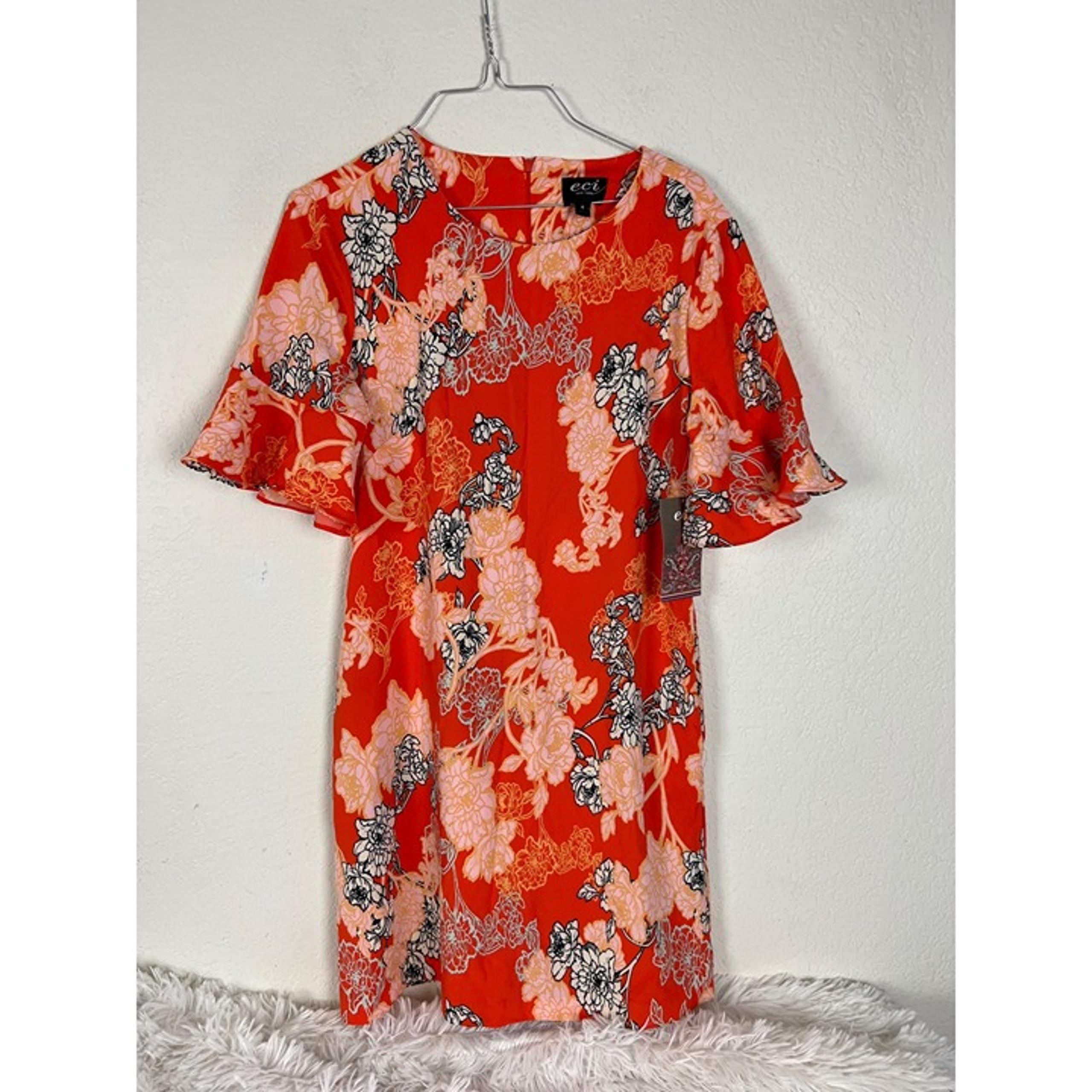 ECI Shift Dress Size 4 New with tags Bold Orange Floral Print