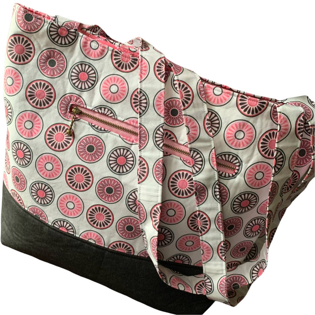 Handcrafted Pink White and Black Pinwheel Cotton and shops Denim Crossbody Carryall