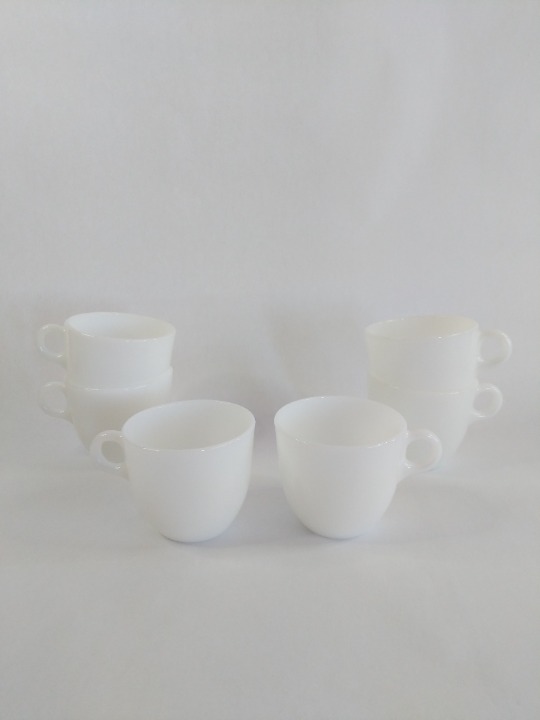 Fire King White Milk Glass Teacups Mugs, Set of Six
