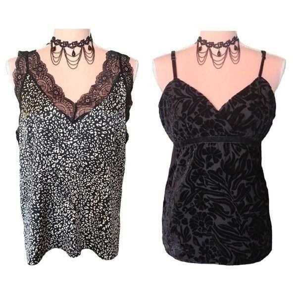 Y2K Animal Print and Black Velvet Dressy Camisole Tank Tops Bundle Size XL