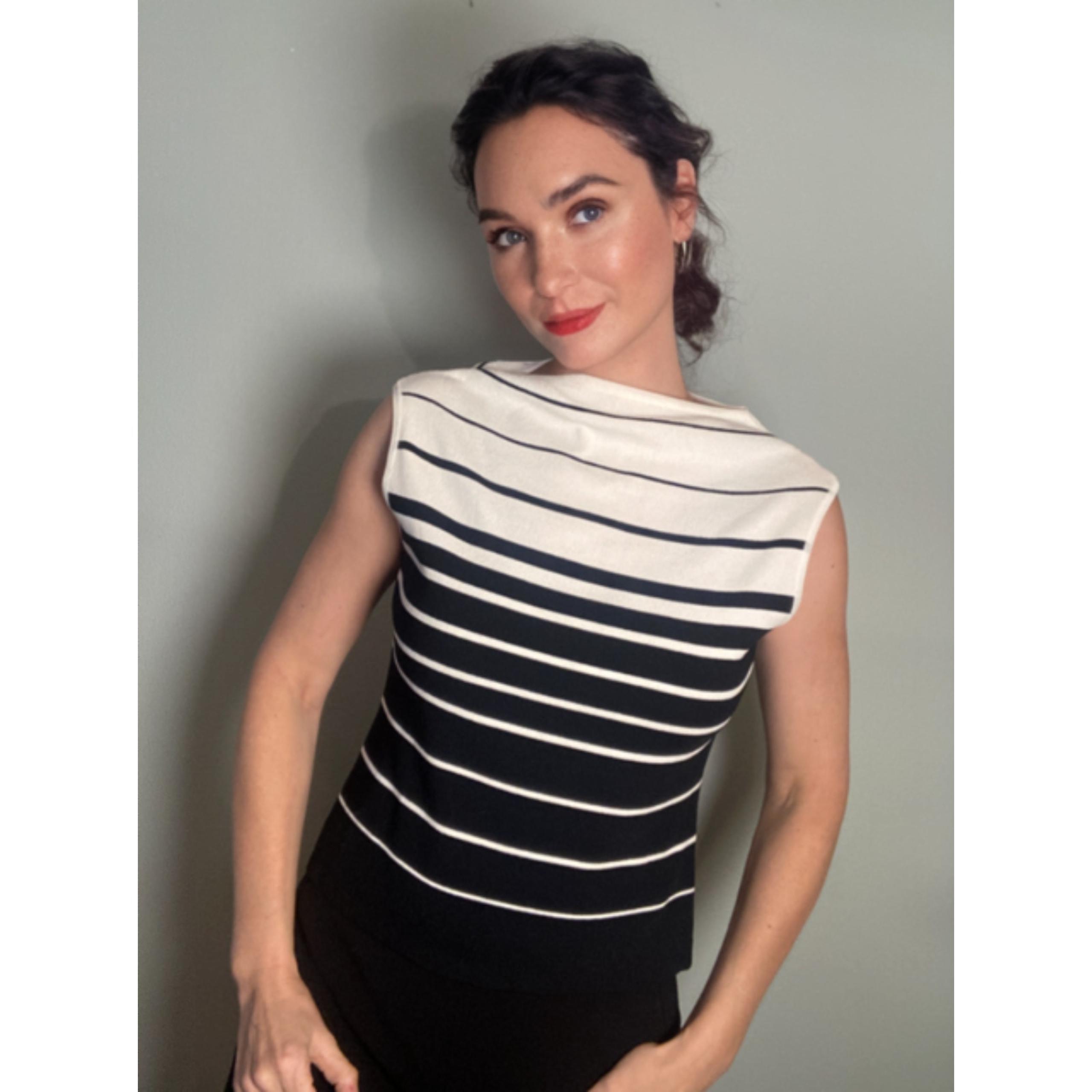 Boat Neck Sailor Stripe Funnel Neck Sleeveless Summer Knit Willi Smith Sz L