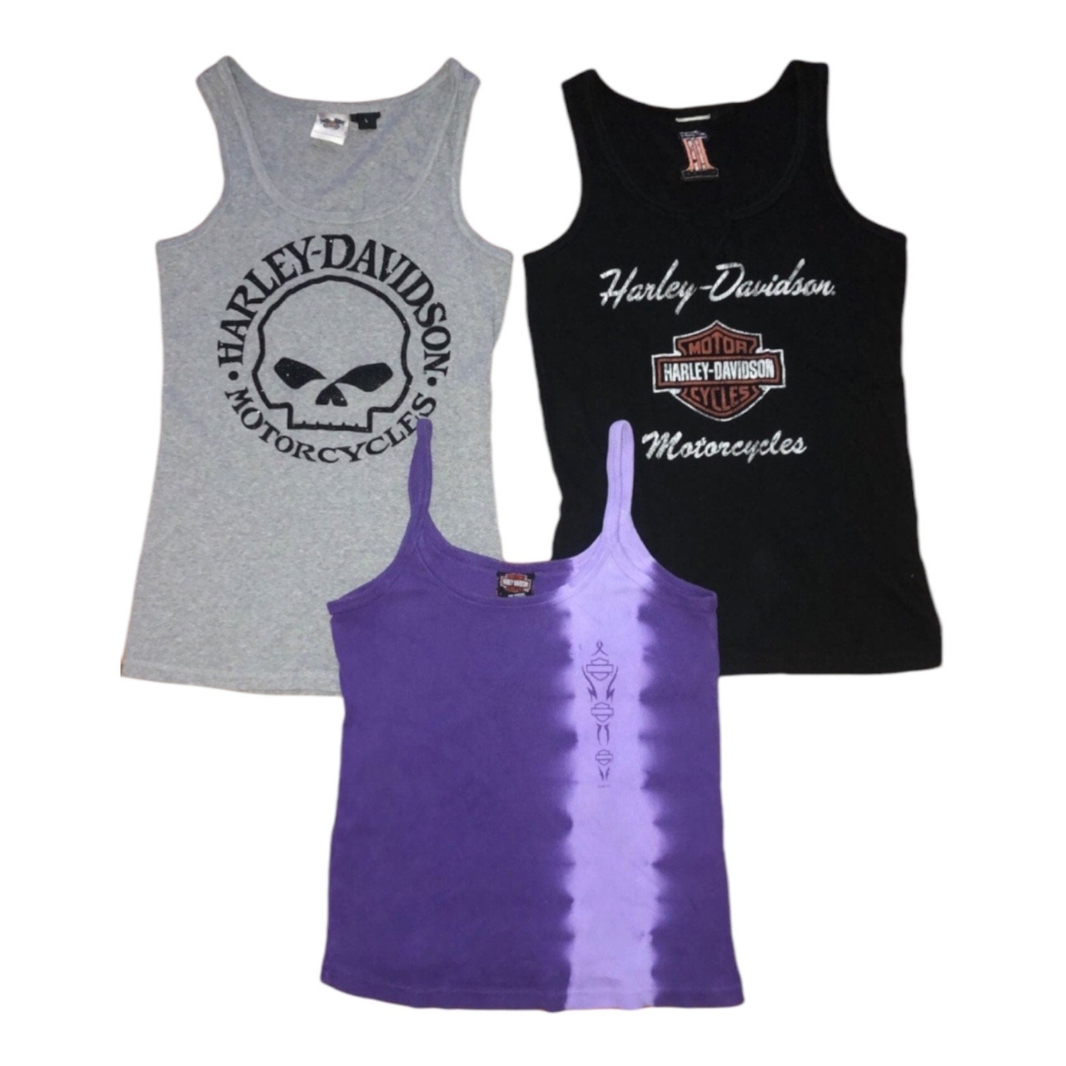 Harley Davidson T-shirt bundle of 3 tank tops black gray & purple large