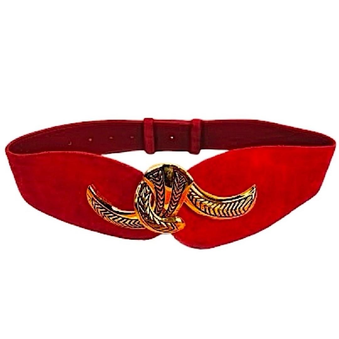 Vintage 70s Suede Leather Red Burnt Orange Thick Waist Belt, Gold Hook Buckle