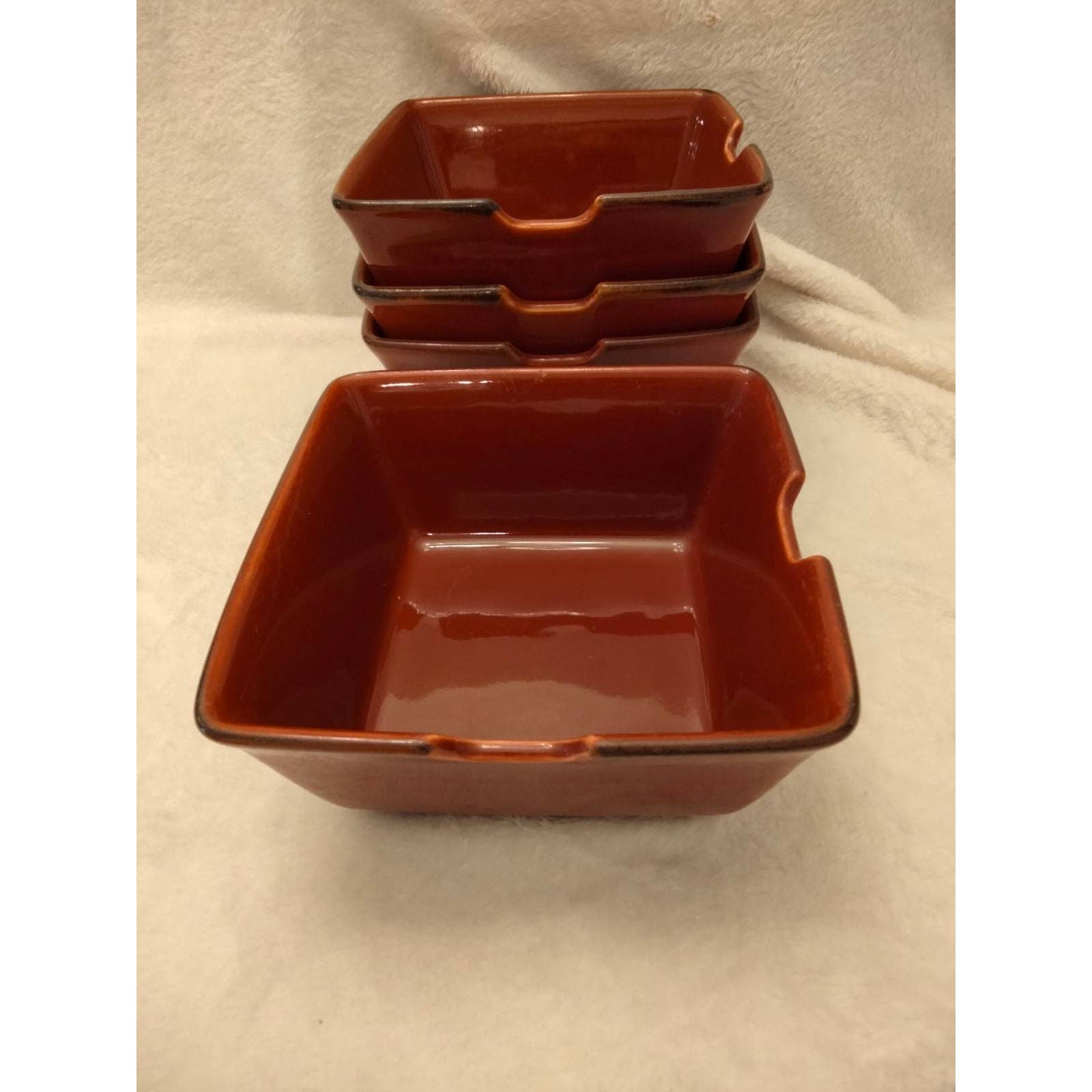 Pottery Barn Asian square noodle Bowls-6 Paprika Red set 4