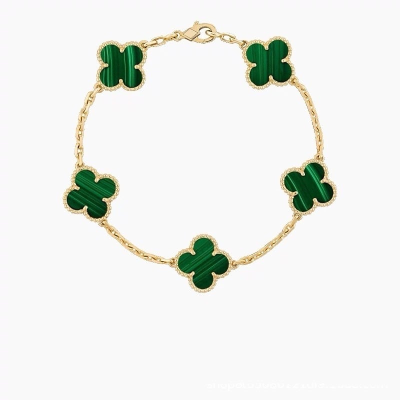 20% Silver Plating Gold and Green Clover Natural Stone Agate Shell Bracelet