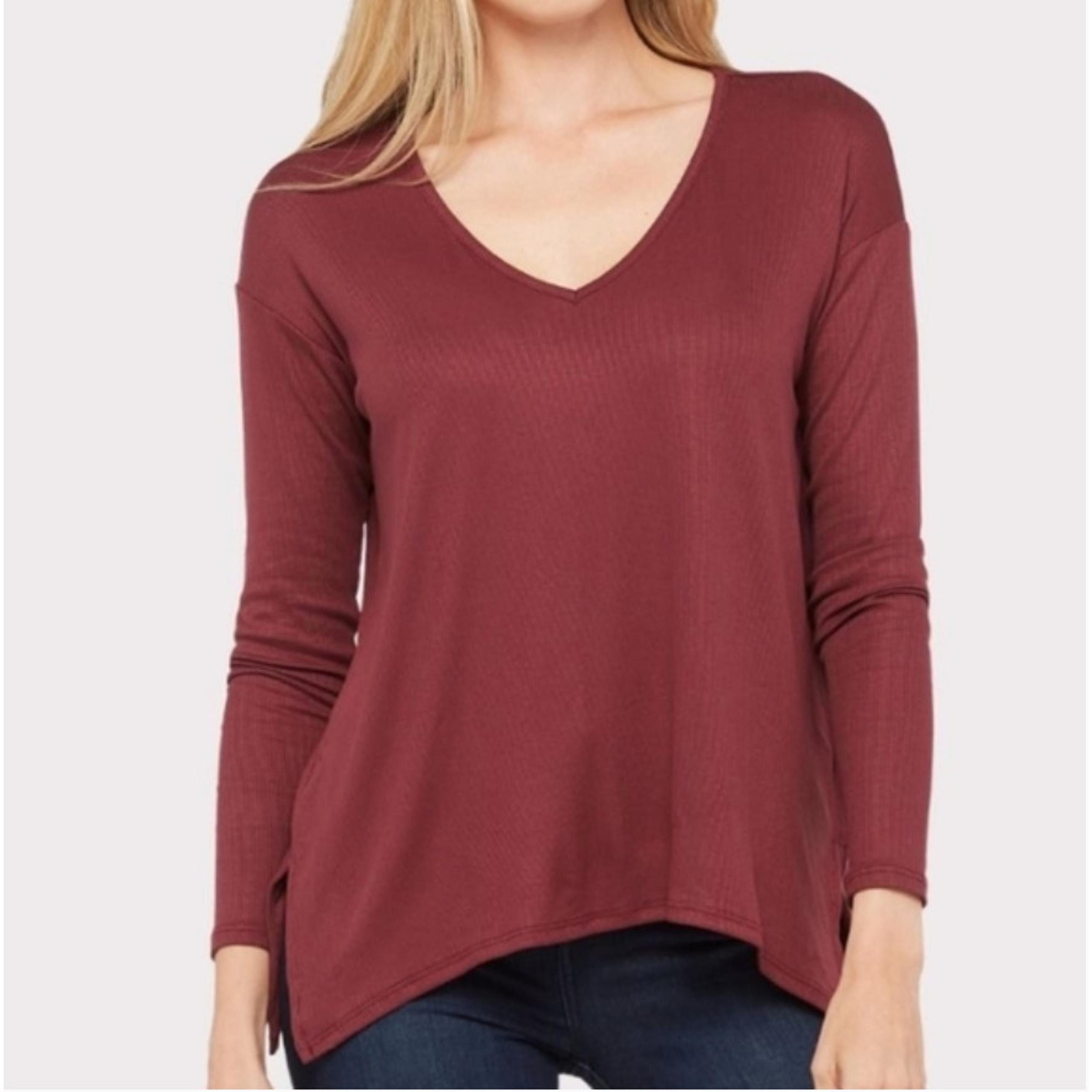 Michael Stars Evereve NWT V Neck Maroon Ribbed Tunic Blouse // S