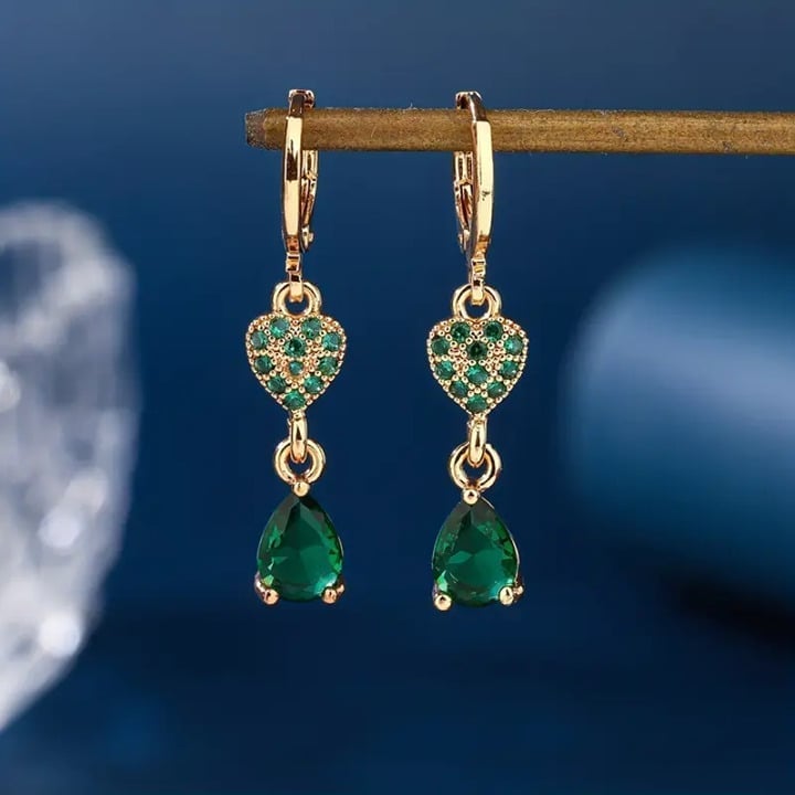 14K Gold Hanging Drop 2ct Green Emerald Gemstone Earrings 14 K Silver Jewelry