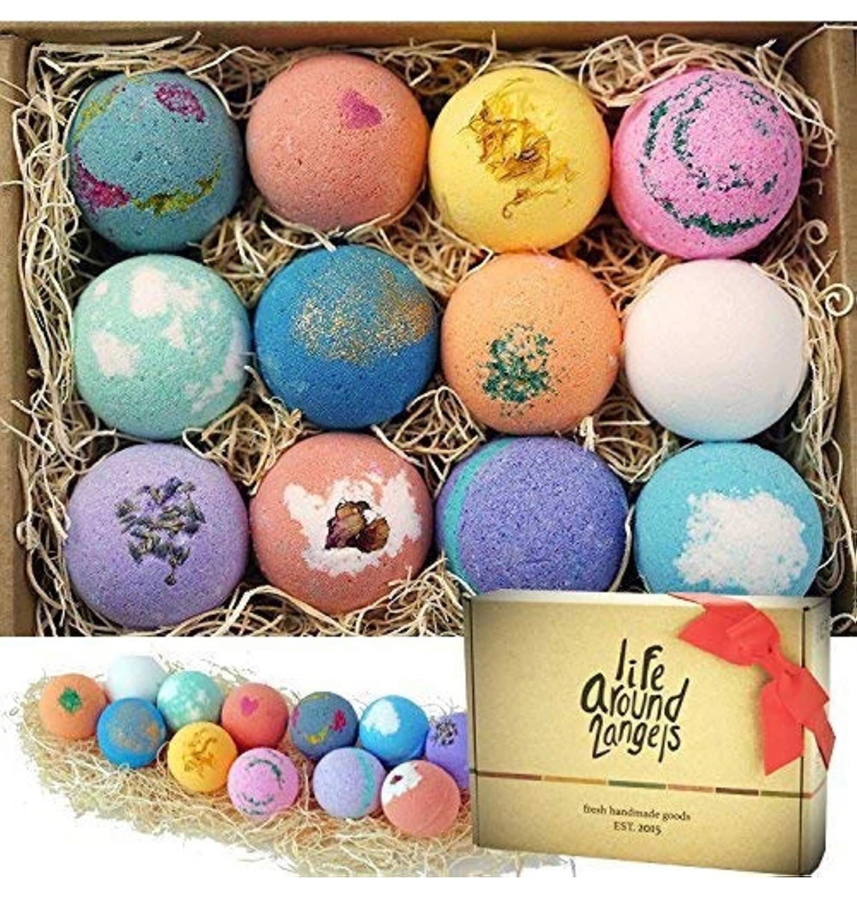 Bath Bombs Gift Set 12 USA made Fizzies, Shea & Coco Butter Dry Skin Moisturize