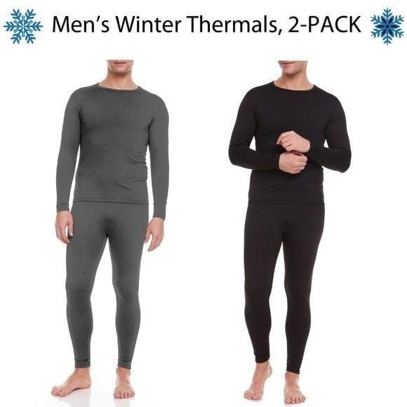 Men Thermal Microfiber Fleece Long John Warm Winter Baselayer Set 2-Pairs LARGE