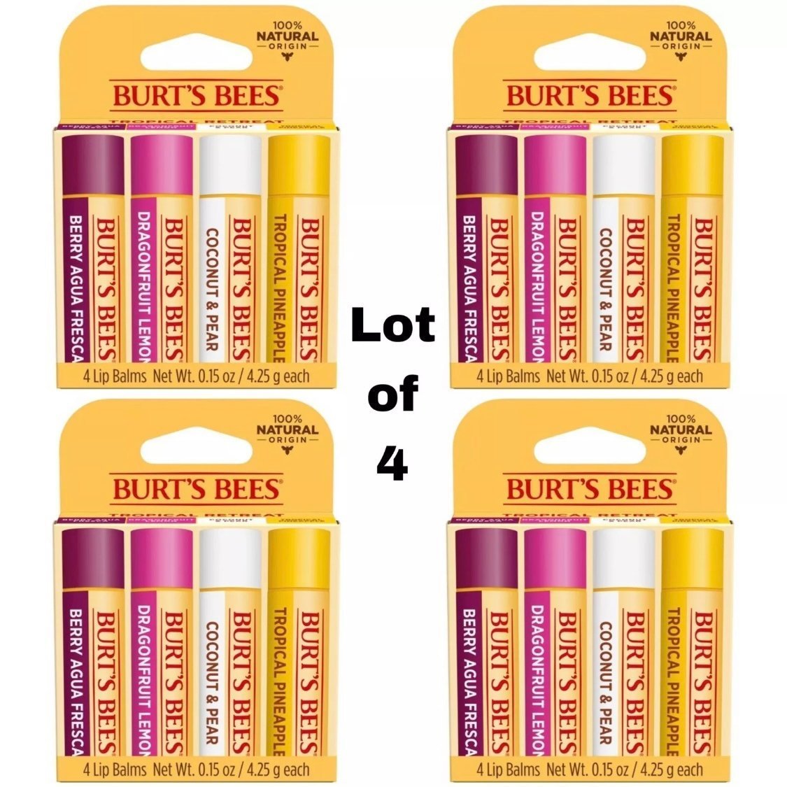 Burt’s Bees Lip Balm Berry Dragonfruit Coconut & Pineapple (4pk Box) Lot Of 4