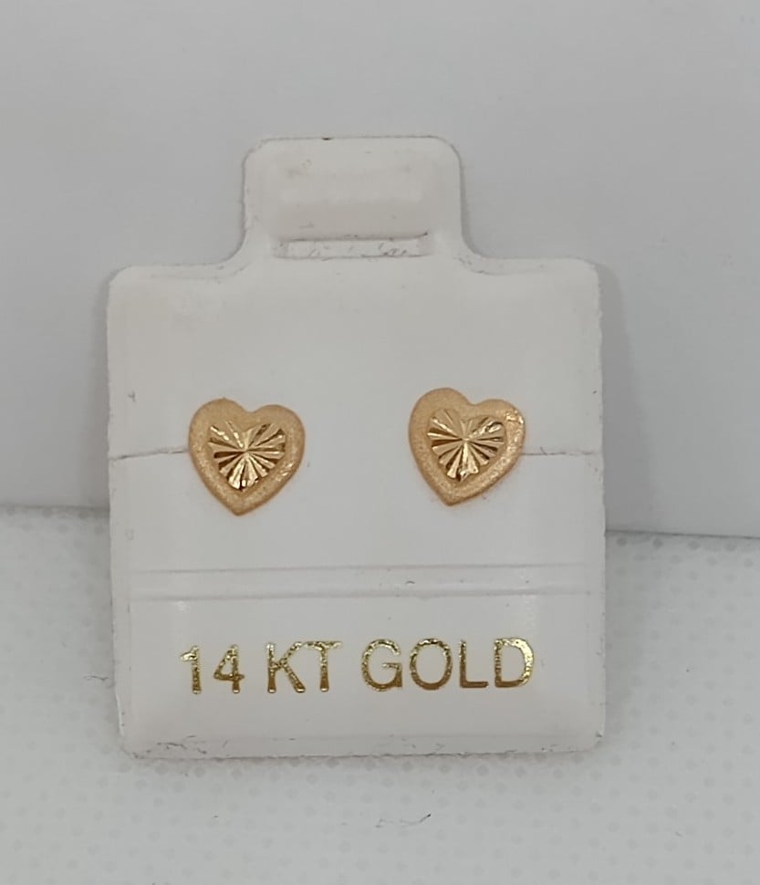 14k Solid Gold Heart Stud Earrings