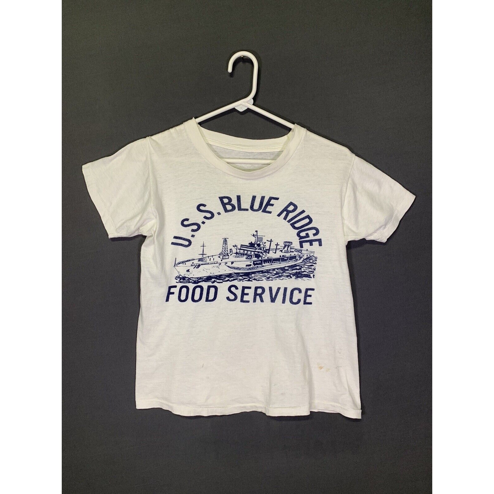 Vintage 1950s USS Blue Ridge Food Service T-Shirt United States Navy USN Tee