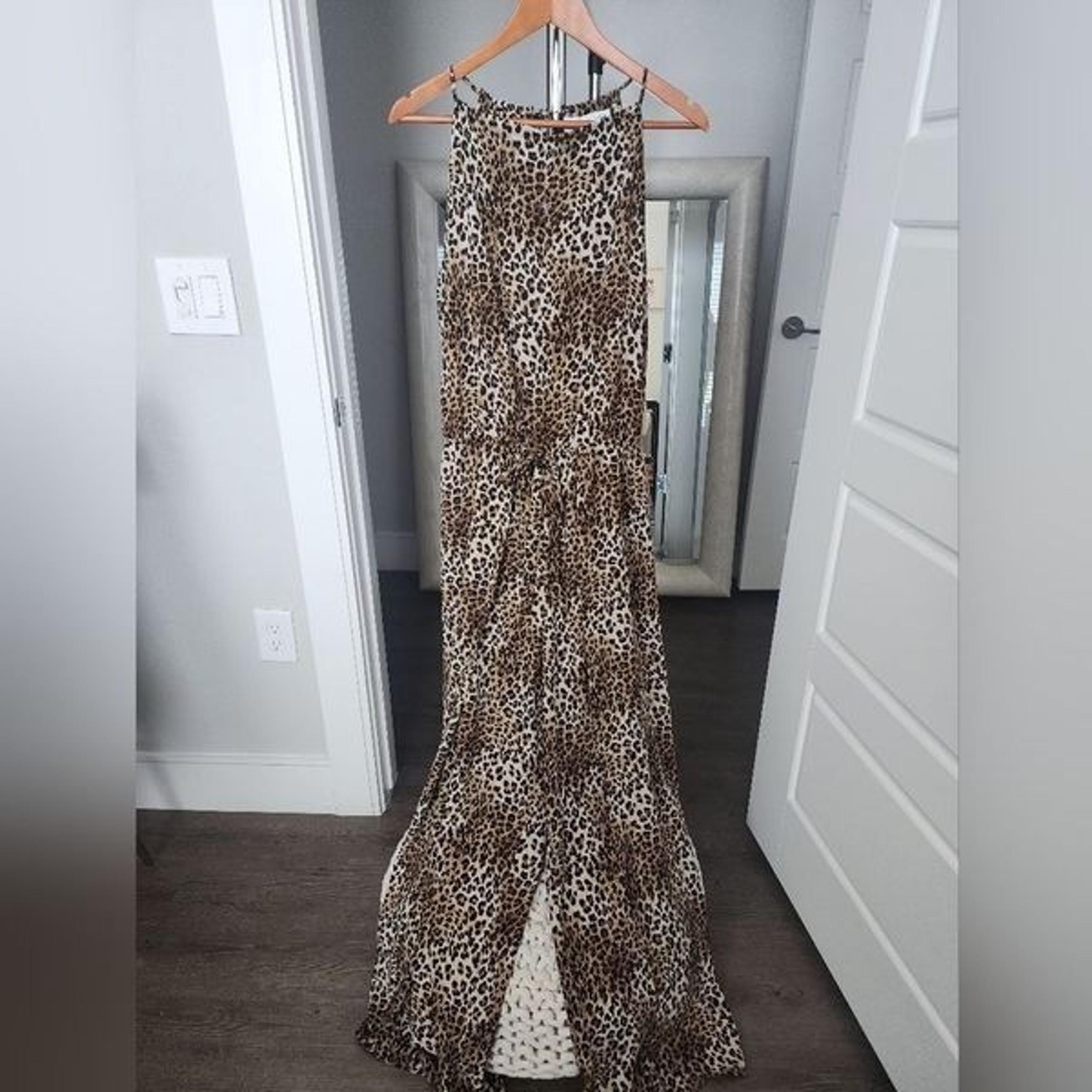 Emma & Michele Womens Animal Print Tie Waist Long Jumpsuit Size L