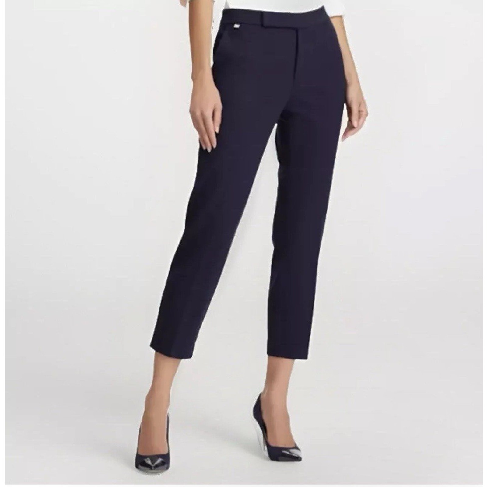 Lauren Ralph Lauren Women's Stretch Ponte Straight Leg Crop Pants Navy Sz M NWT