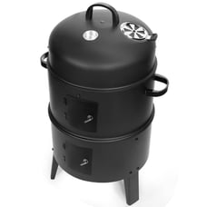 3-in-1 Portable Round Charcoal Smoker Vertical BBQ Grill Built-in Thermometer