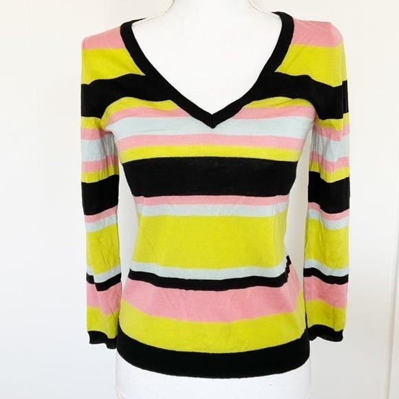Moschino Cheap and Chic made in Italy 100% wool striped v neck sweater