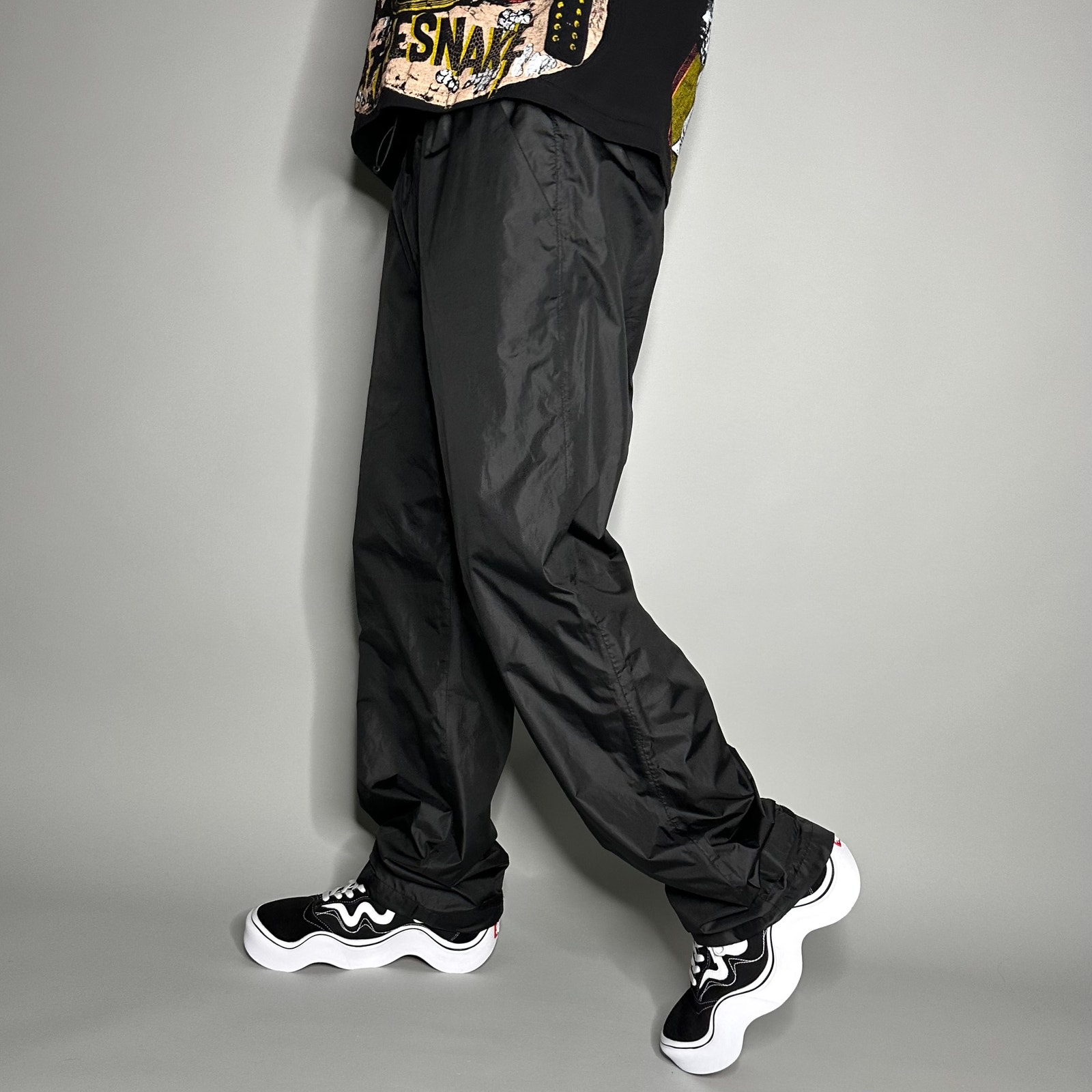 Swisswell Track Pants Jet Black Polyester Baggy Wide Leg Fit