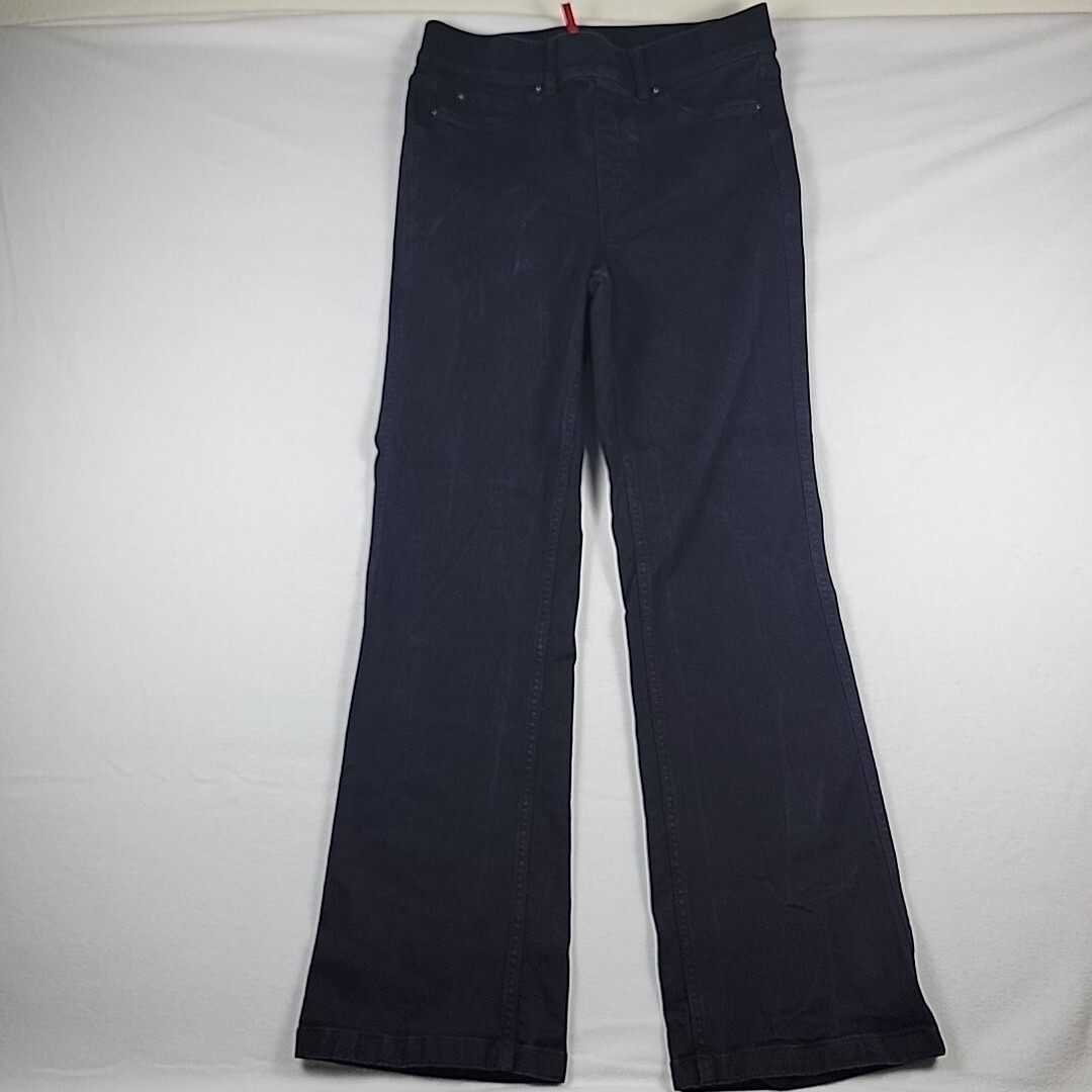 Spanx Kick Flare Jeans Black Women's Sz L Tall Stretch Pull On Comfort Denim