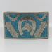 Vintage Alpaca Mexico Crushed Turquoise Inlay Horse Head Horseshoe Belt Buckle