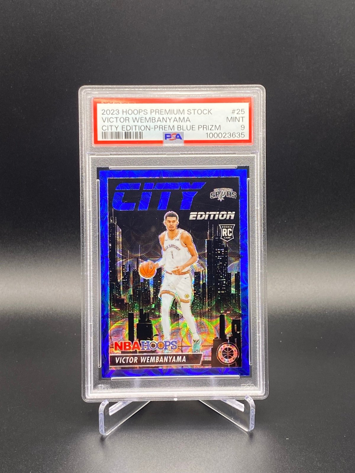 2023 Hoops Premium Stock Victor Wembanyama City Ed Premium Blue /25 PSA 9 POP 1