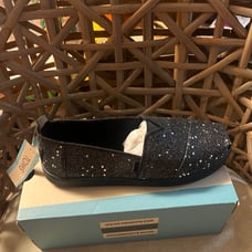 New Toms Youth Alpargata Black Cosmic Glitter Girls Shoes 5 NWT