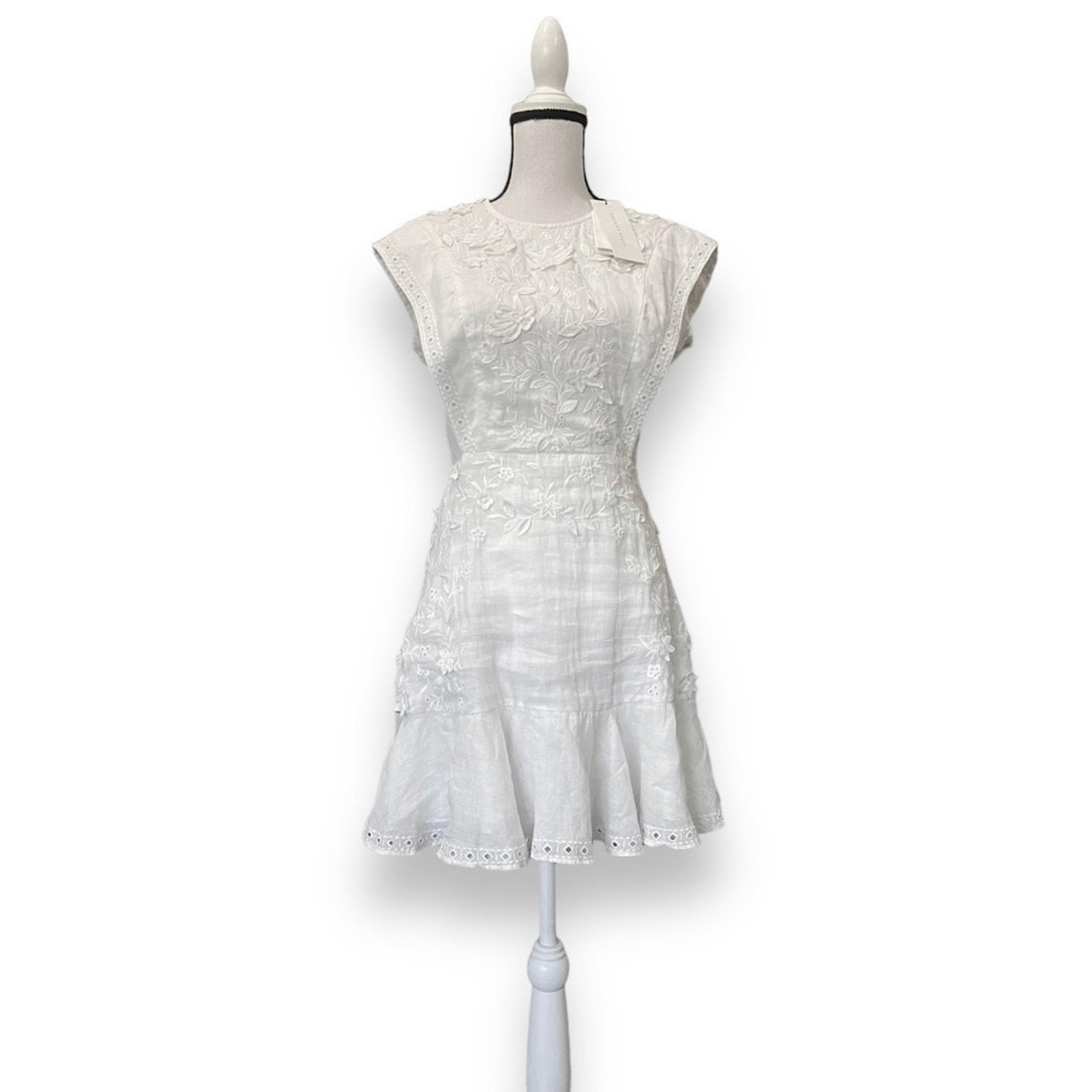 Veronica Beard Kerison Floral Embroidery Mini
Dress Sz S/4 White Gauze Boho Chic