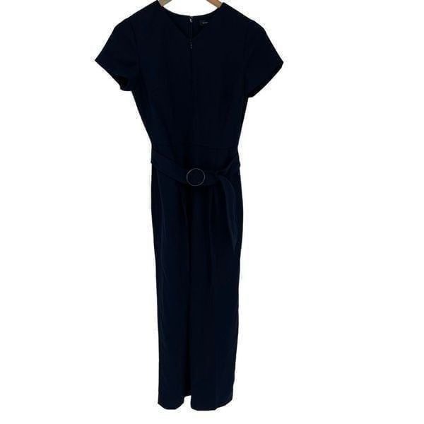 Club Monaco Hidden Zip Jumpsuit Belted V-Neck Pleated Cropped Navy Women Size 0