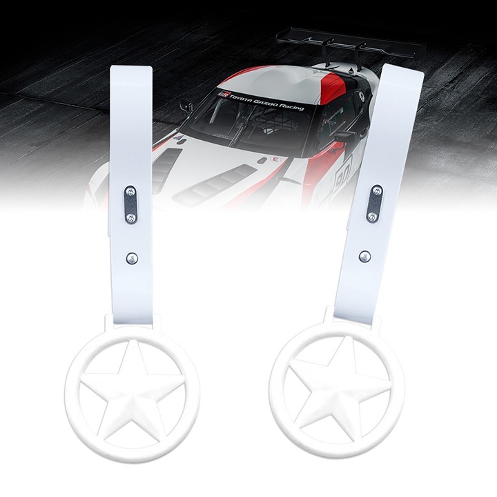 BRAND NEW 2PCS ROUND STAR WHITE JDM TSURIKAWA RING White Handle Strap Drift