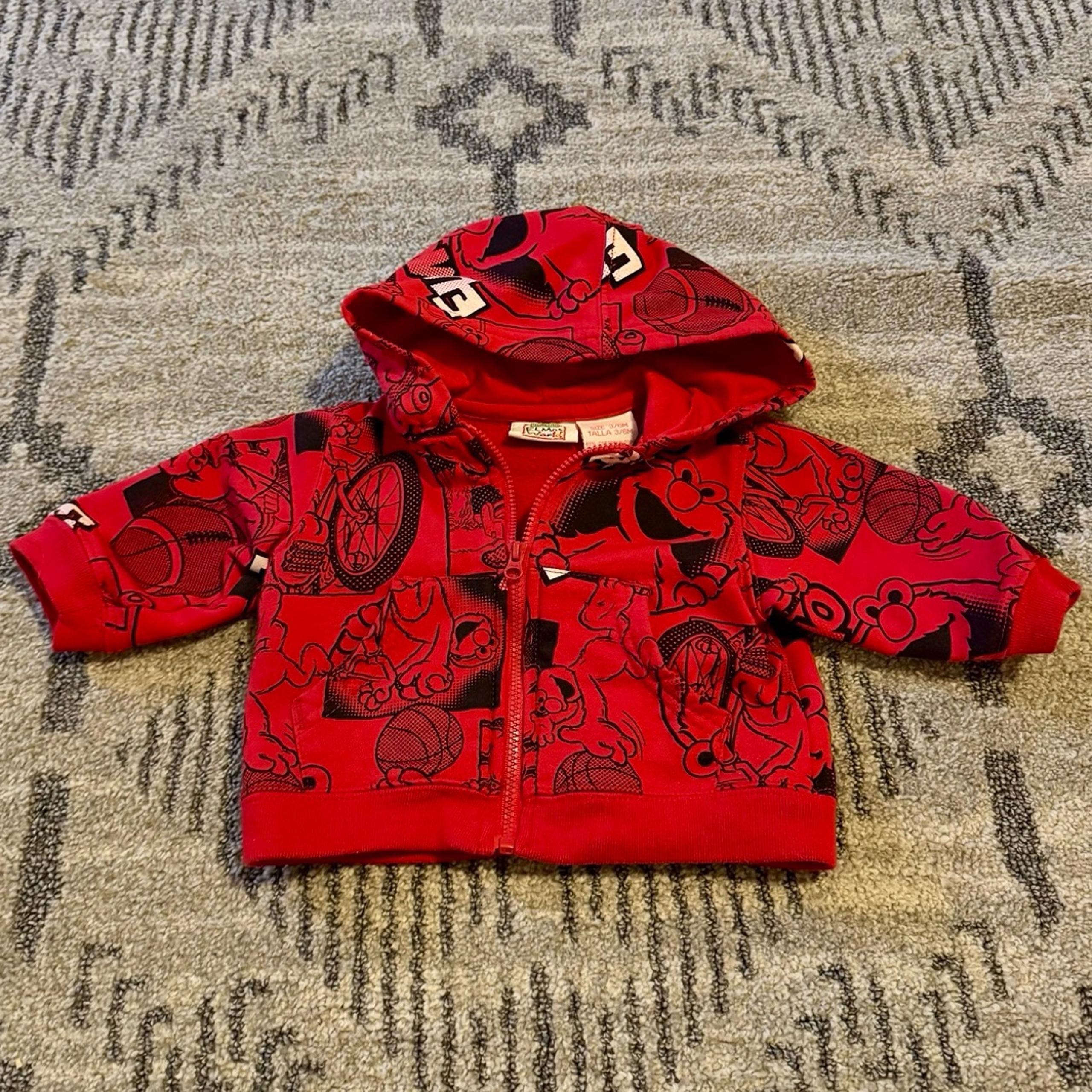 Elmo Zip up hooded jacket Hoodie with pockets Infant 3/6 months Never worn