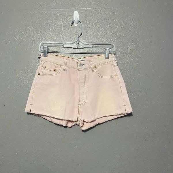 RE/DONE Light Pink Button Fly Distressed Cut-off High Waisted Jean Shorts Size 2
