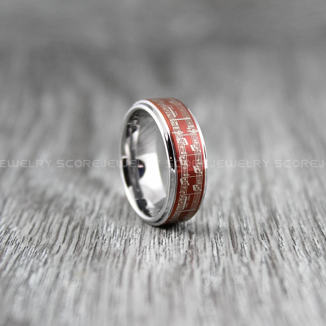 Music Ring, Music Sheet Ring, Sheet Music Jewelry, 8mm Deep Velvet Red Tungsten
