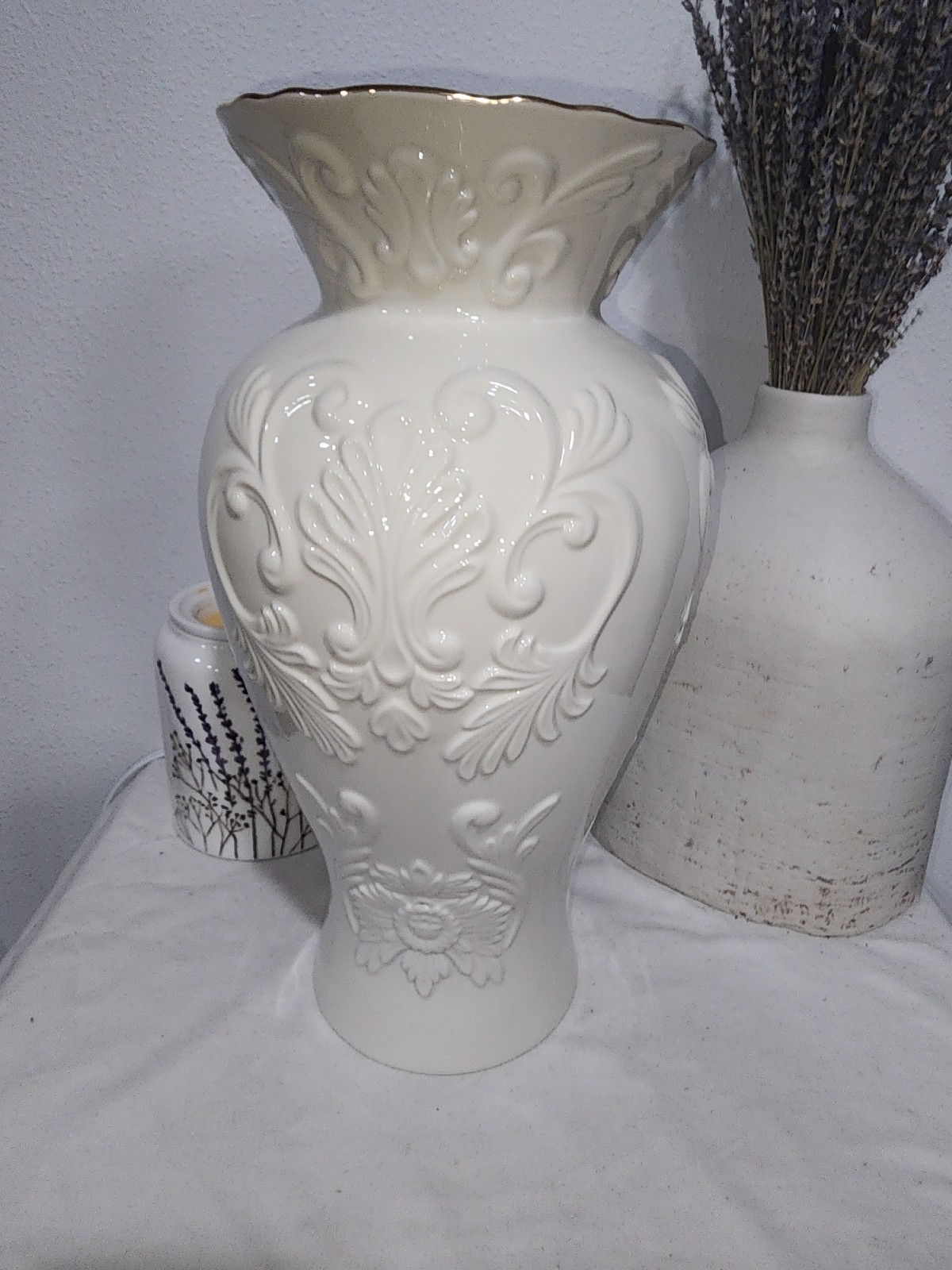 Lenox Georgian Ivory Vase Sz 15.75 Porcelain Gold Trim Large