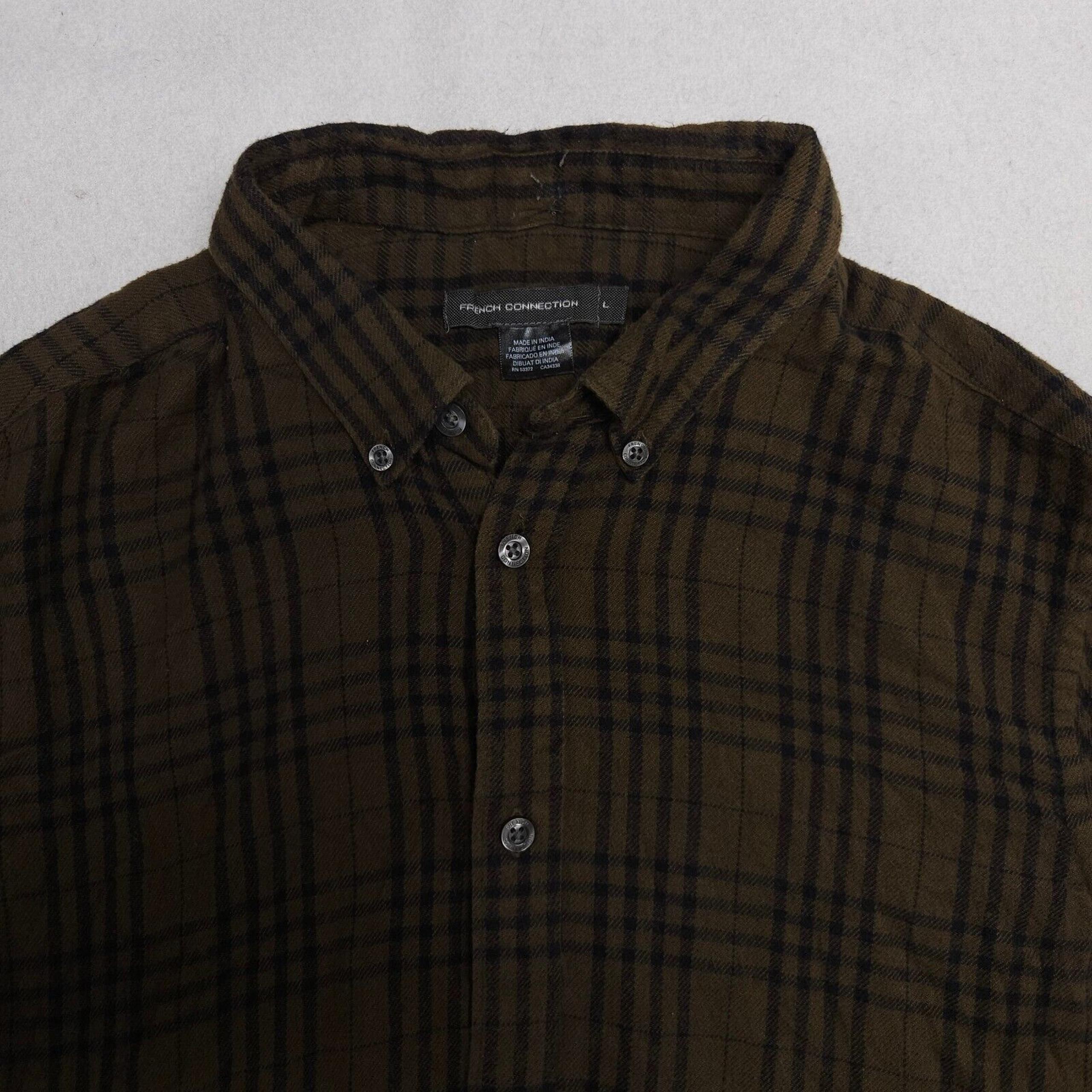 French Connection Tartan Casual Flannel Button Up Shirt Mens Size Large L Green