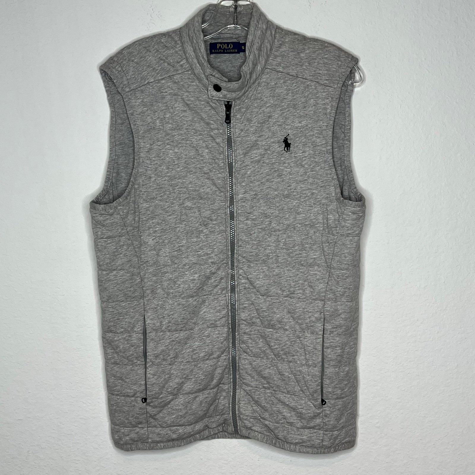 POLO RALPH LAUREN Quilted Cotton Vest Polyester Fill FULL-ZIP GREY-Size Small