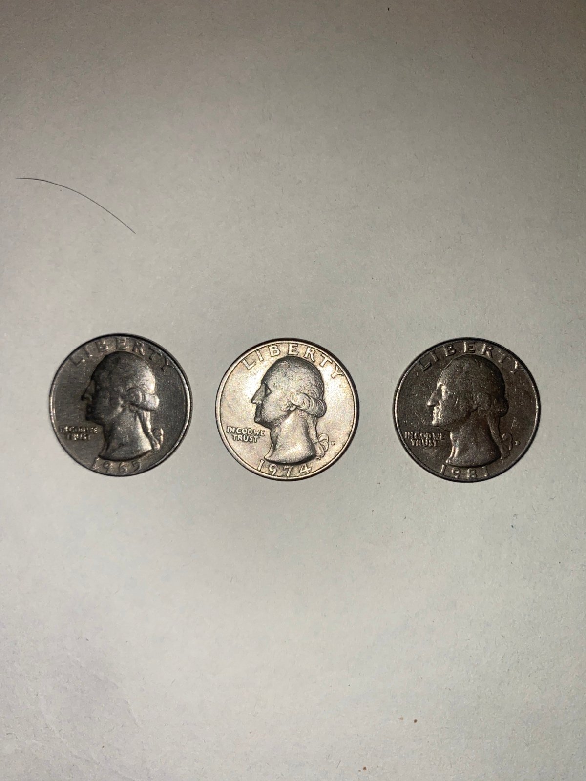 3 “in cod we trust” quarters, 1965,1974,1981