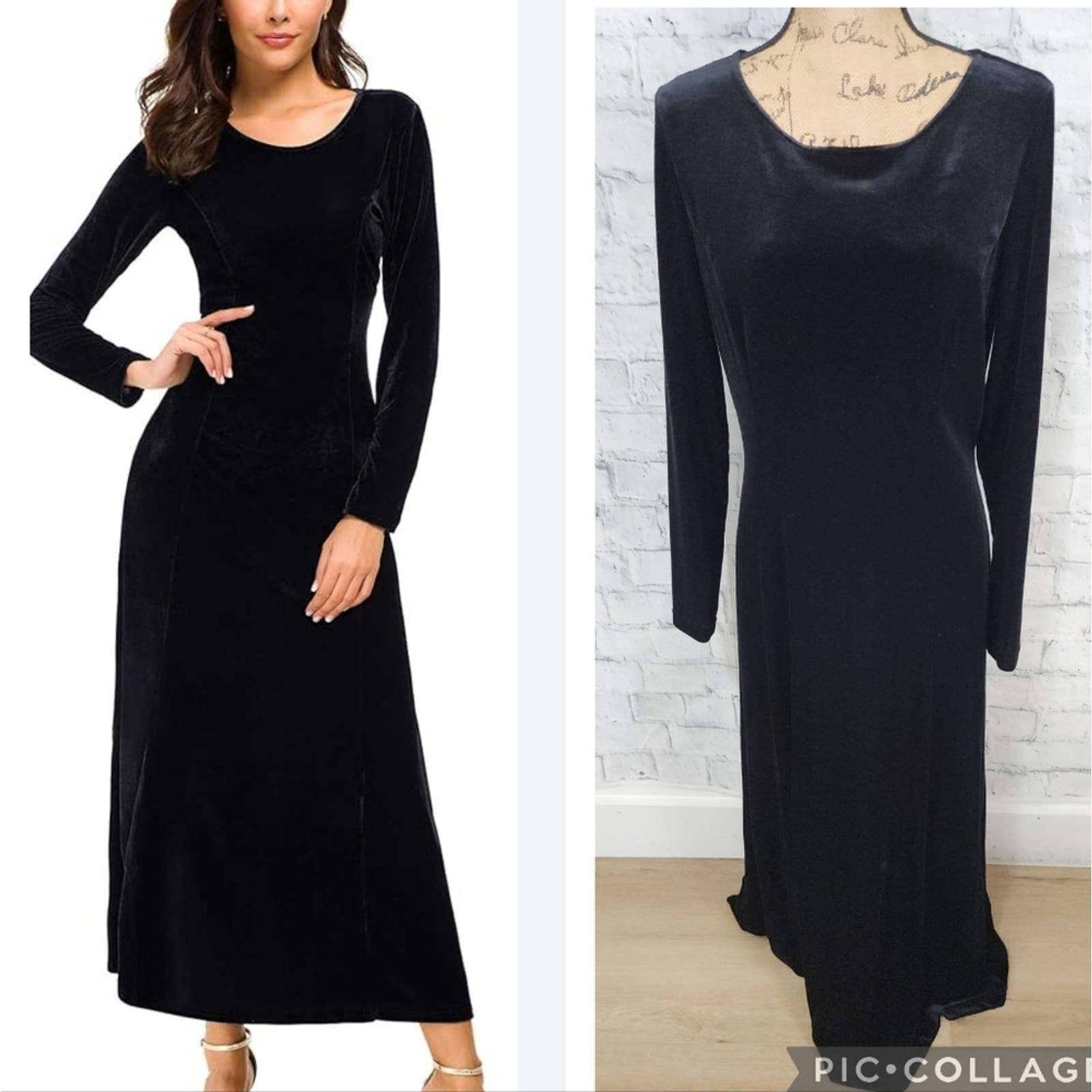 Chadwick's maxi dress gown Sz m long sleeve scoop neck black velvet A18