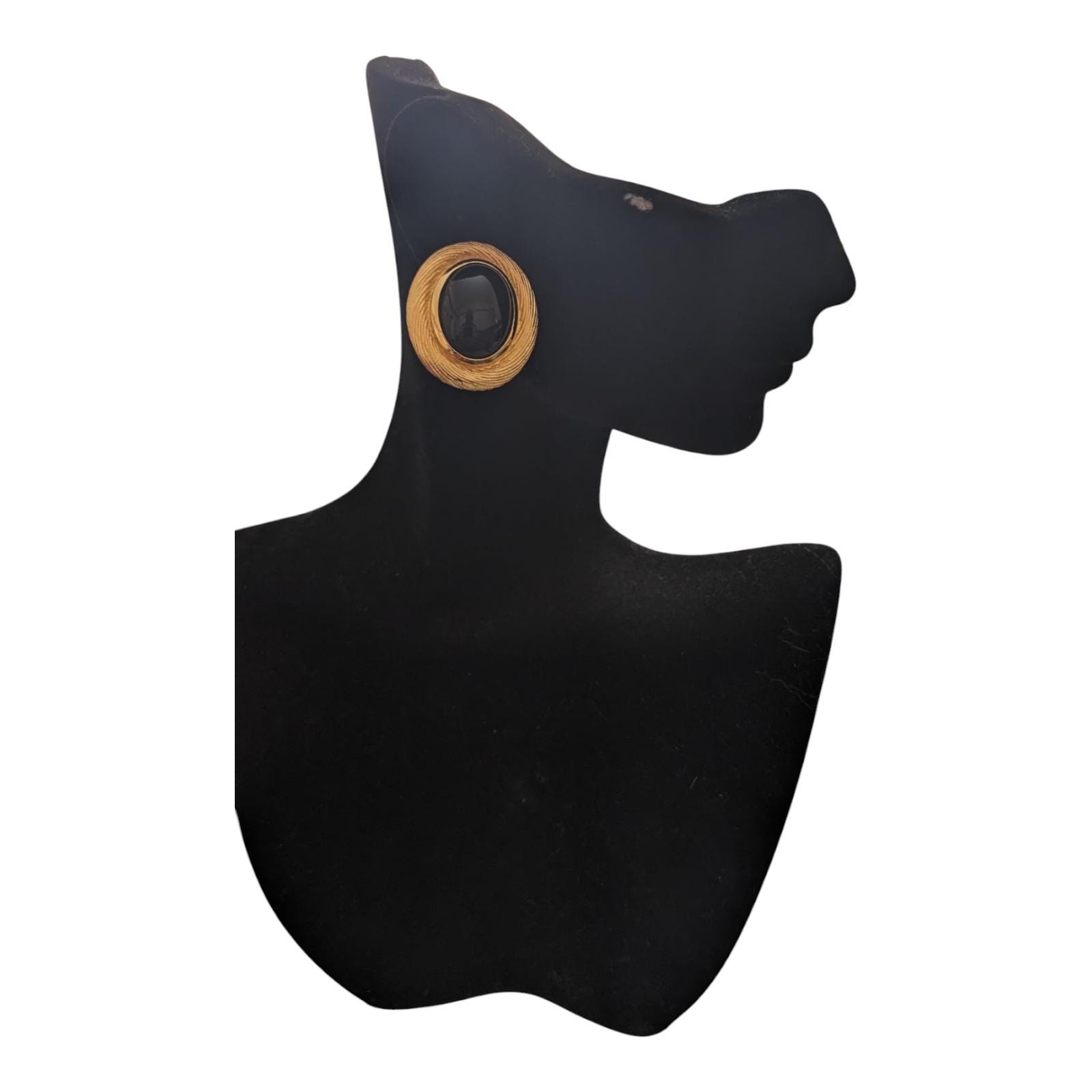 Vintage Classic Christian Dior Gold/Black Oval Faux Onyx Pierced Earrings