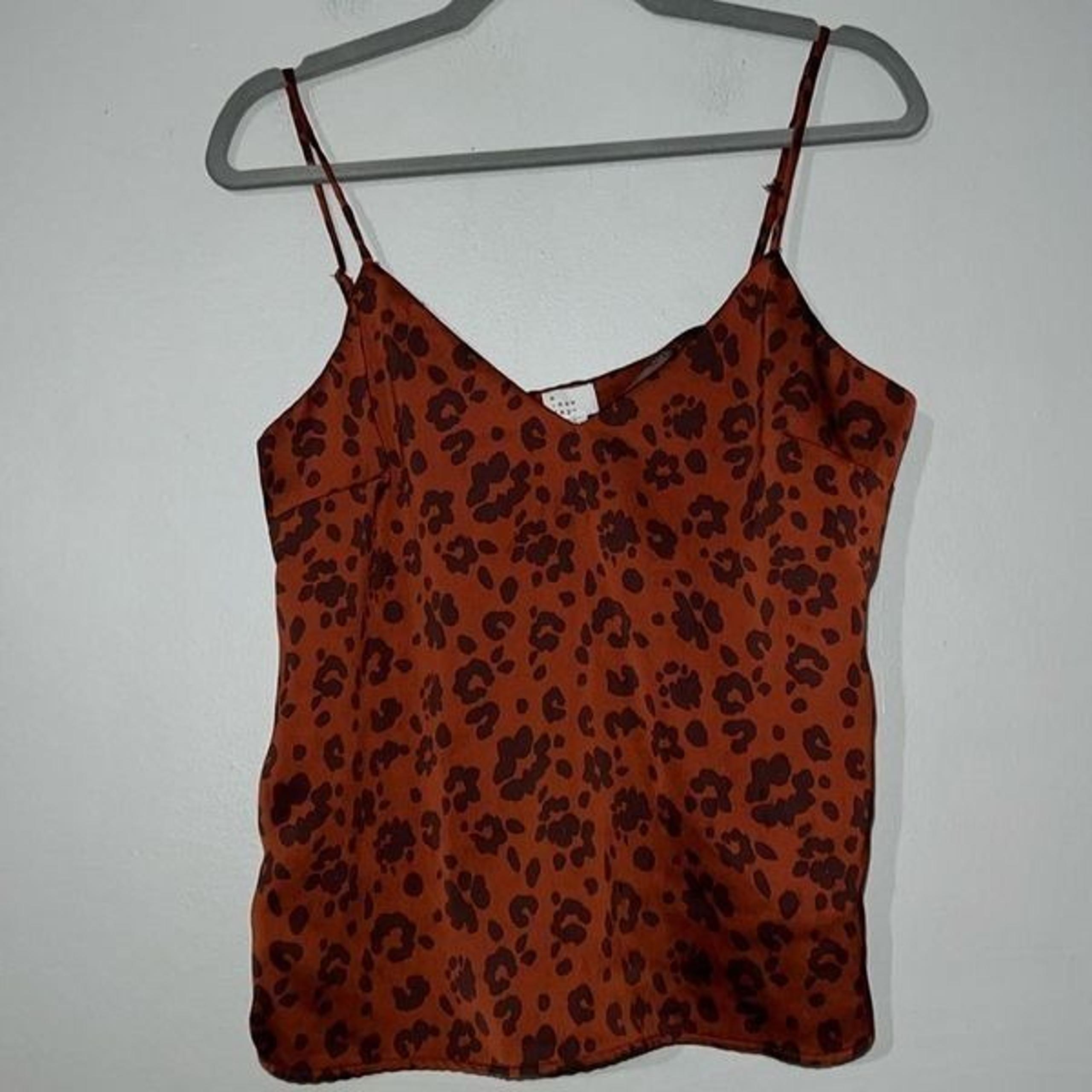 Women's Small Tank Top Leopard Animal Print Crepe Cami A New Day Brown